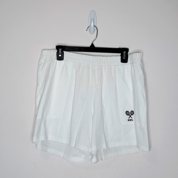 Madewell MWL embroidered tennis pull on seamed shorts white XL NWT - Picture 6 of 11